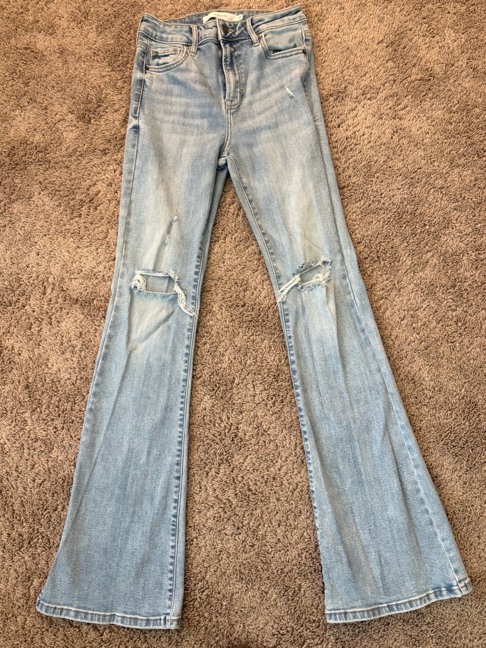 Light Wash Distressed Hidden Flared/Wide Leg Jeans